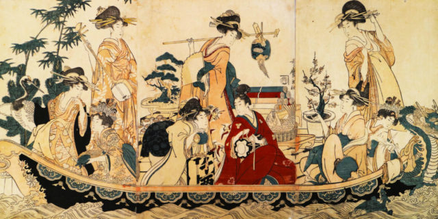 歌麿「見立七福神舟遊び」