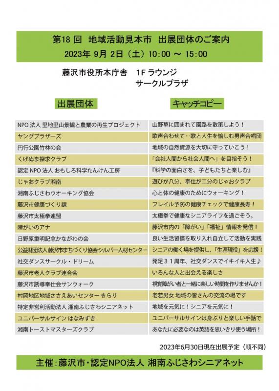 【藤沢市】第18回地域活動見本市　9/2（土）開催！