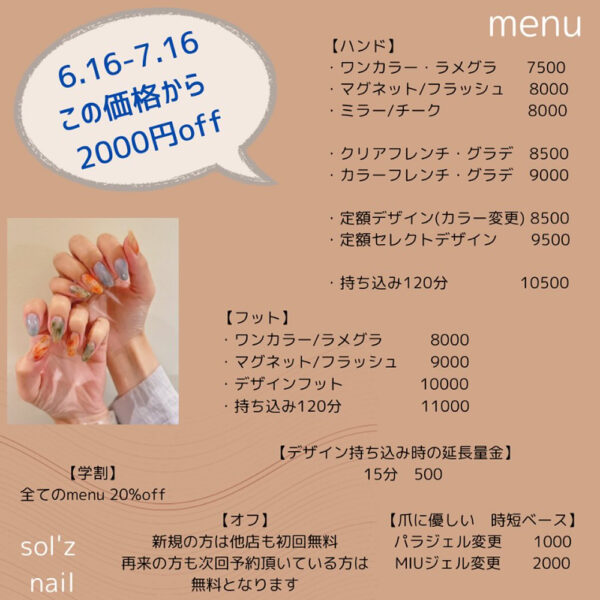 sol'zネイルメニュー