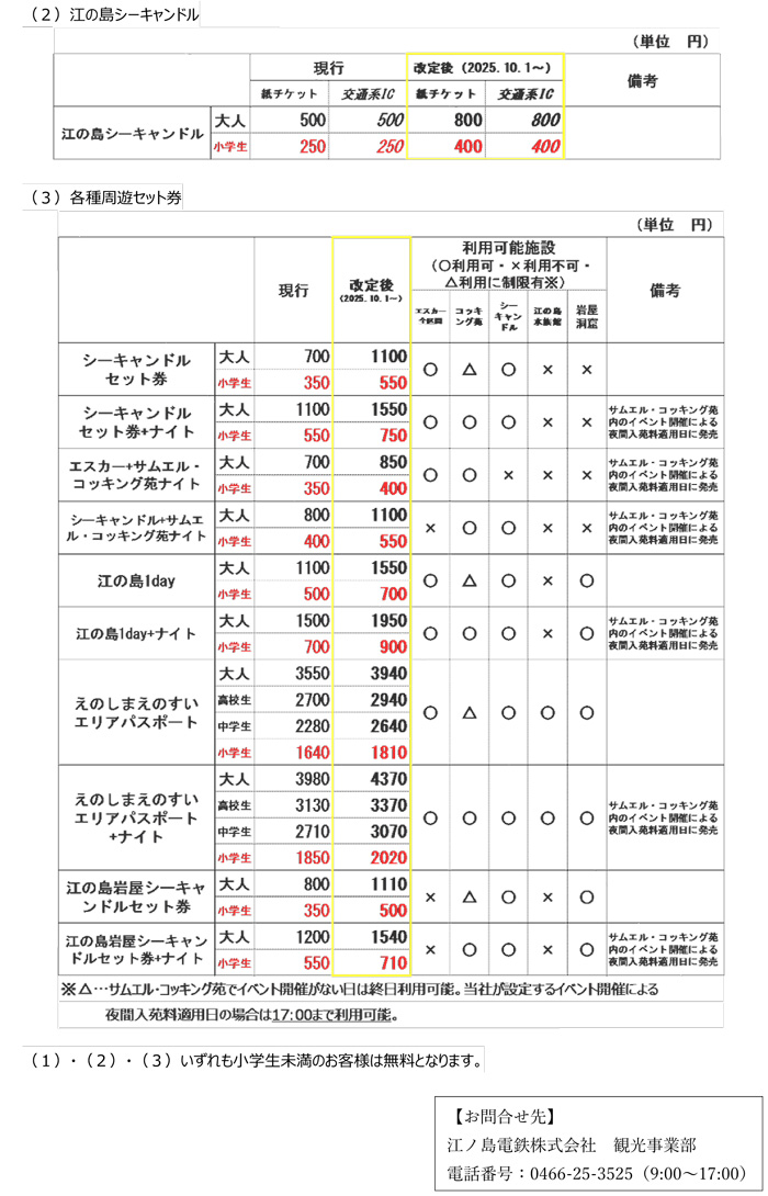 【藤沢・江の島】2025.10.1～ 江の島エスカーおよび江の島シーキャンドルの料金が変わります